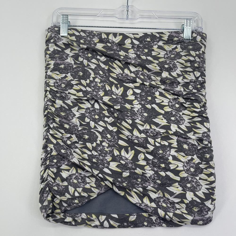 Free People Gray Floral Ruched Mini Skirt Stretch Short Size Medium